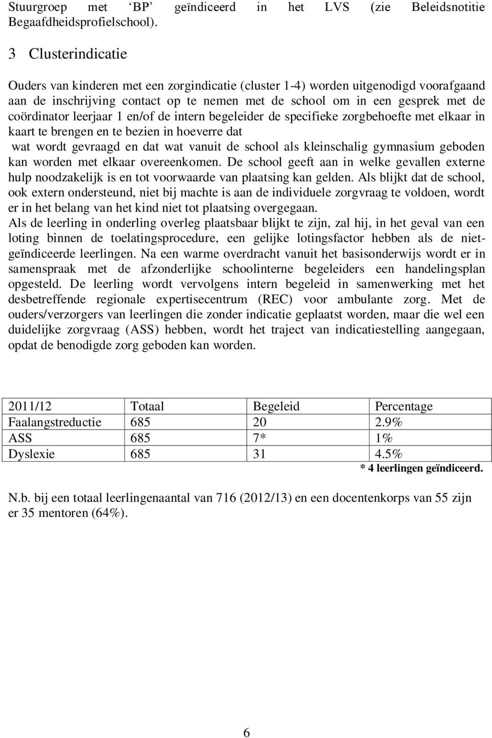 leerjaar 1 en/of de intern begeleider de specifieke zorgbehoefte met elkaar in kaart te brengen en te bezien in hoeverre dat wat wordt gevraagd en dat wat vanuit de school als kleinschalig gymnasium