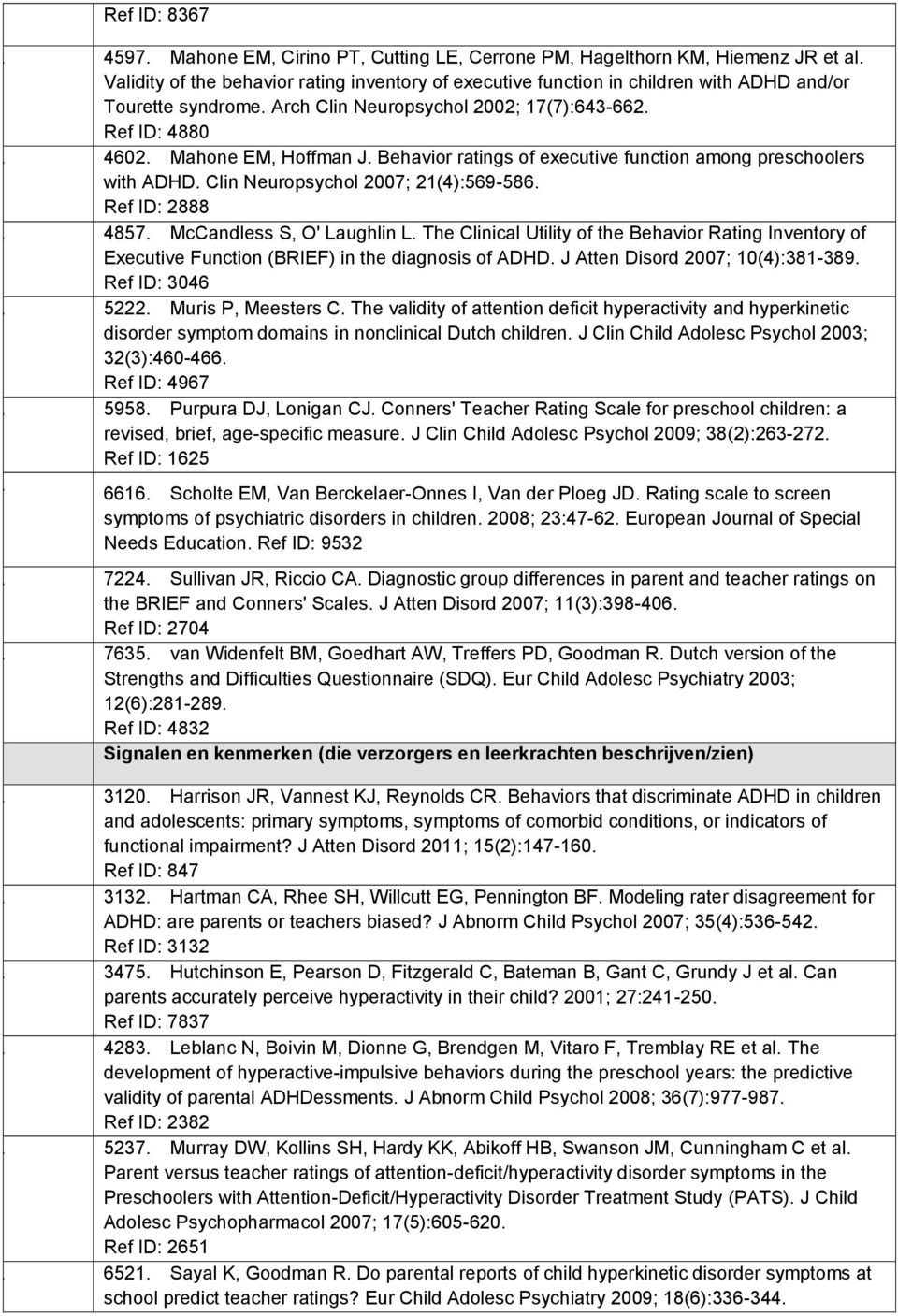 Behavior ratings of executive function among preschoolers with ADHD. Clin Neuropsychol 2007; 21(4):569-586. Ref ID: 2888 22. 4857. McCandless S, O' Laughlin L.