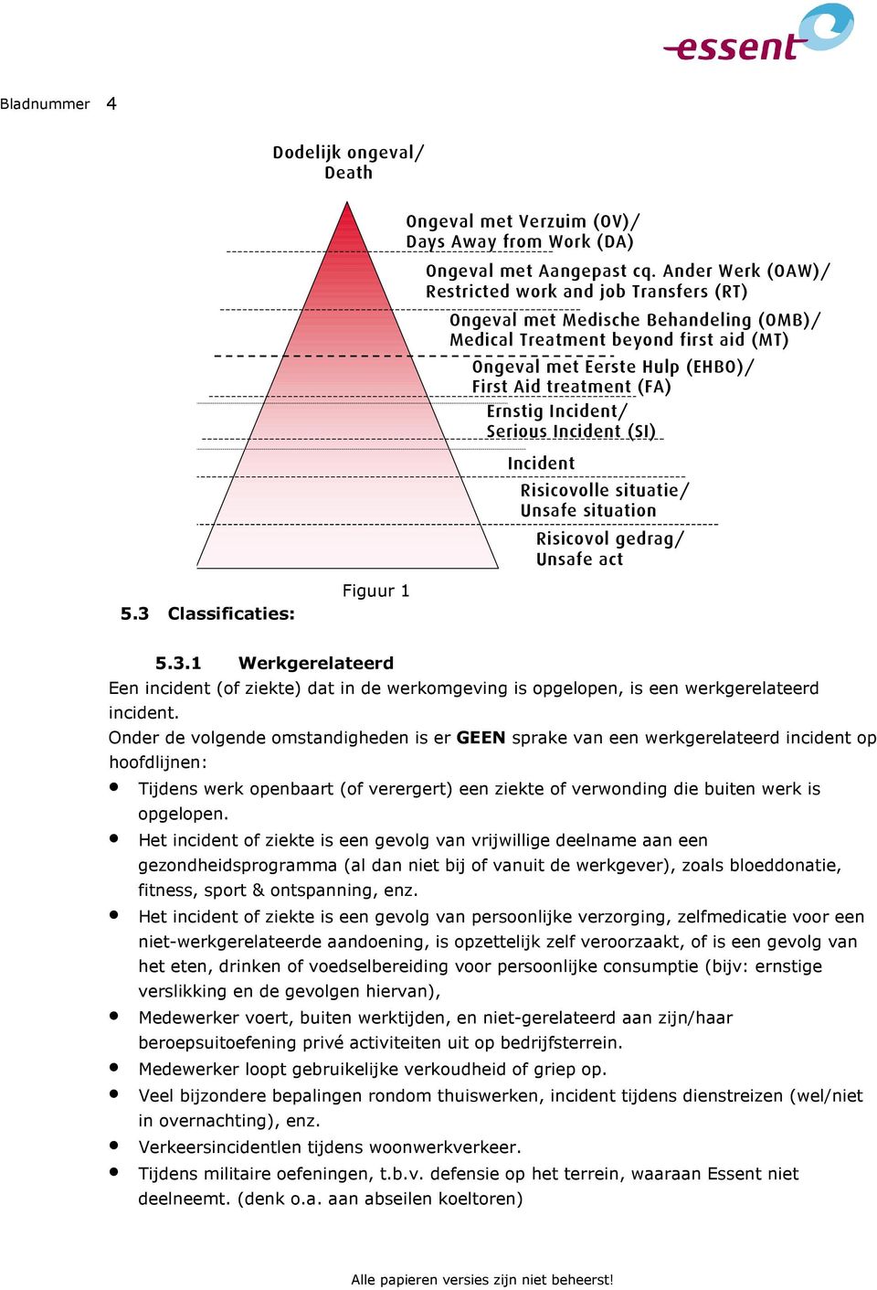 Ernstig Incident/ Serious Incident (SI) Incident Risicovolle situatie/ Unsafe situation Risicovol gedrag/ Unsafe act 5.3.