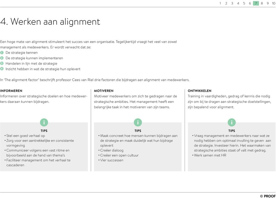 beschrijft professor Cees van Riel drie factoren die bijdragen aan alignment van medewerkers. INFORMEREN Informeren over strategische doelen en hoe medewerkers daaraan kunnen bijdragen.