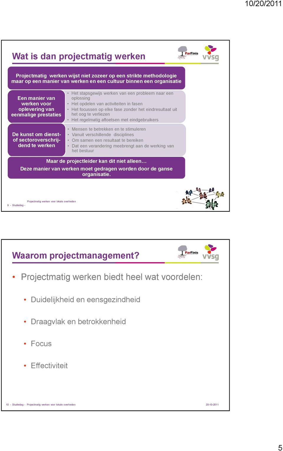 op elke fase zonder het eindresultaat uit het oog te verliezen Het regelmatig aftoetsen met eindgebruikers Mensen te betrekken en te stimuleren Vanuit verschillende disciplines Om samen een resultaat