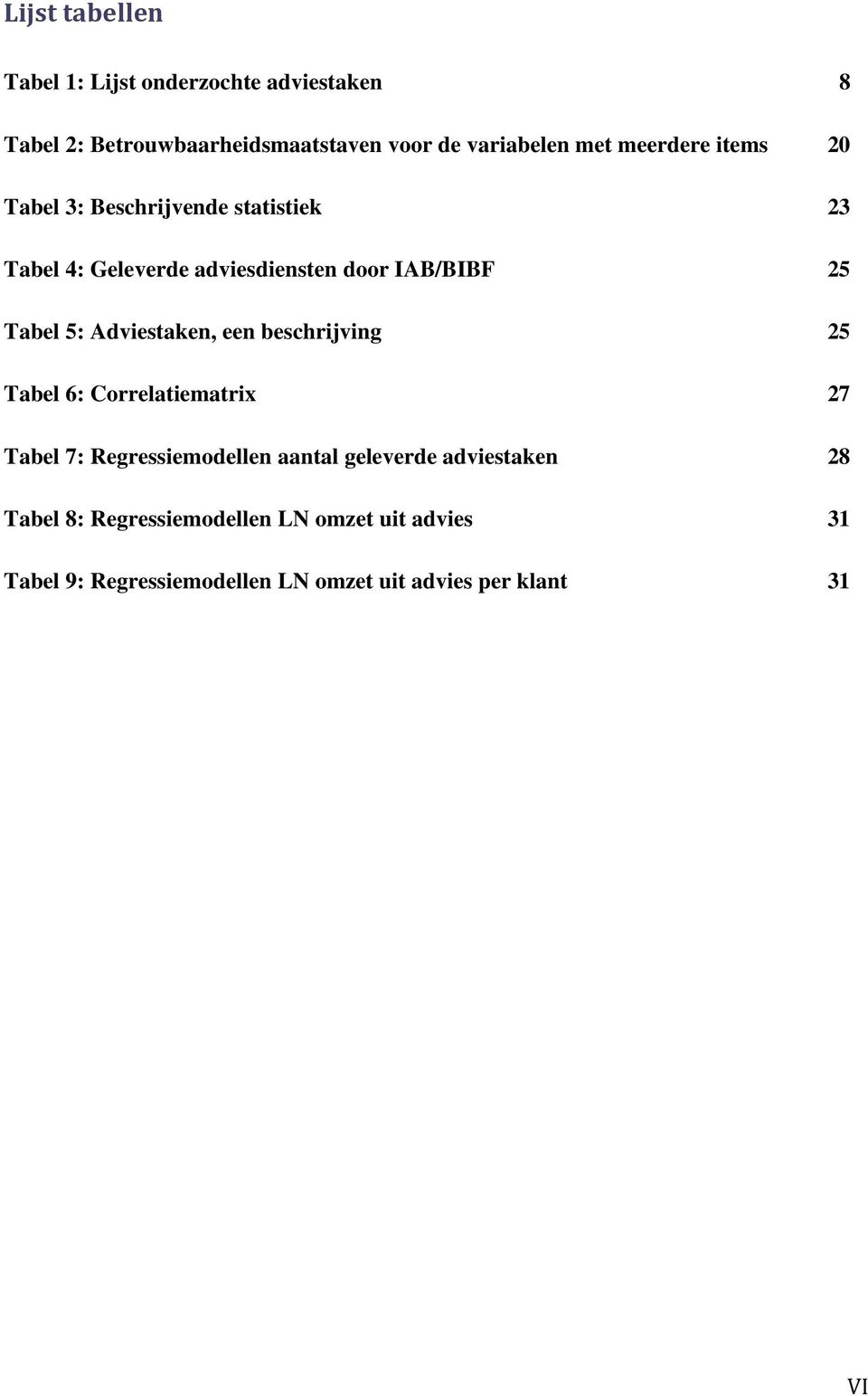 Adviestaken, een beschrijving 25 Tabel 6: Correlatiematrix 27 Tabel 7: Regressiemodellen aantal geleverde