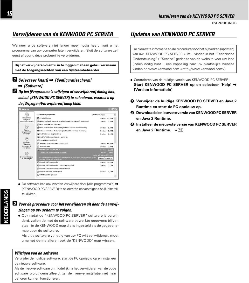 De nieuwste informatie en de procedure voor het bijwerken (updaten) van uw KENWOOD PC SERVER kunt u vinden in het Technische Ondersteuning / Service gedeelte van de website voor uw land (indien nodig