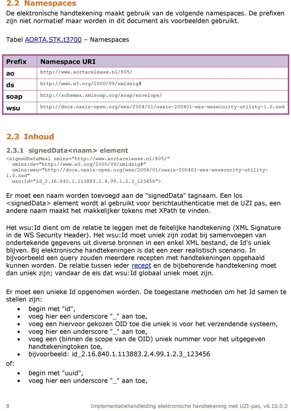 org/wss/2004/01/oasis-200401-wss-wssecurity-utility-1.0.xsd 2.3 Inhoud 2.3.1 signeddata<naam> element <signeddatameal xmlns="http://www.aortarelease.nl/805/" xmlns:ds="http://www.w3.