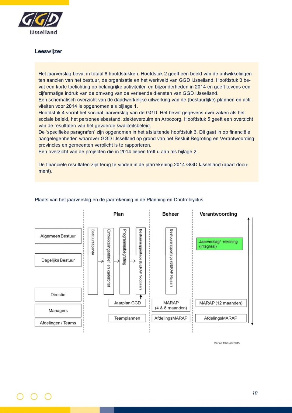 Een schematisch overzicht van de daadwerkelijke uitwerking van de (bestuurlijke) plannen en activiteiten voor 2014 is opgenomen als bijlage 1. Hoofdstuk 4 vormt het sociaal jaarverslag van de GGD.