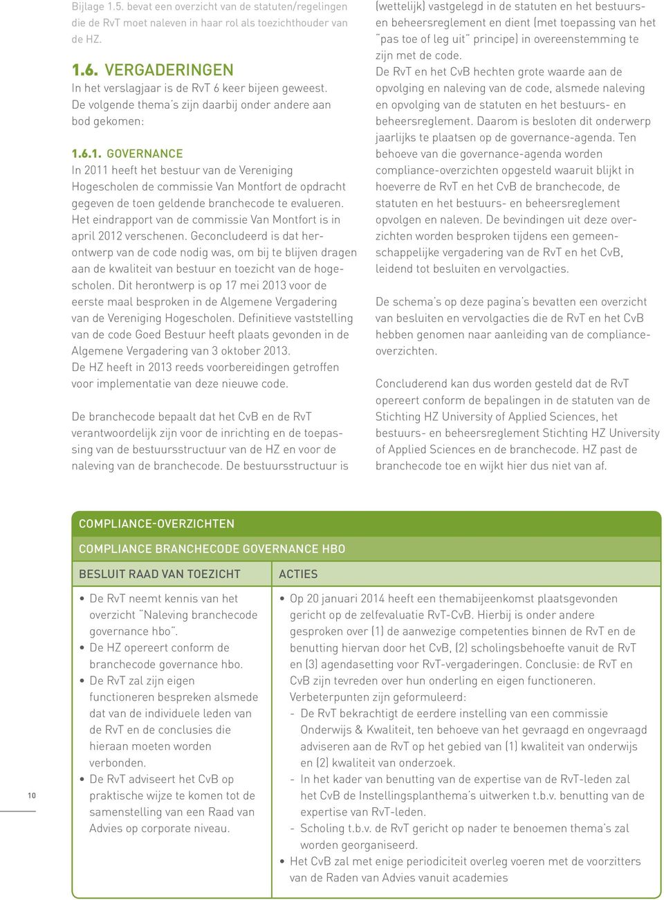 6.1. Governance In 2011 heeft het bestuur van de Vereniging Hogescholen de commissie Van Montfort de opdracht gegeven de toen geldende branchecode te evalueren.