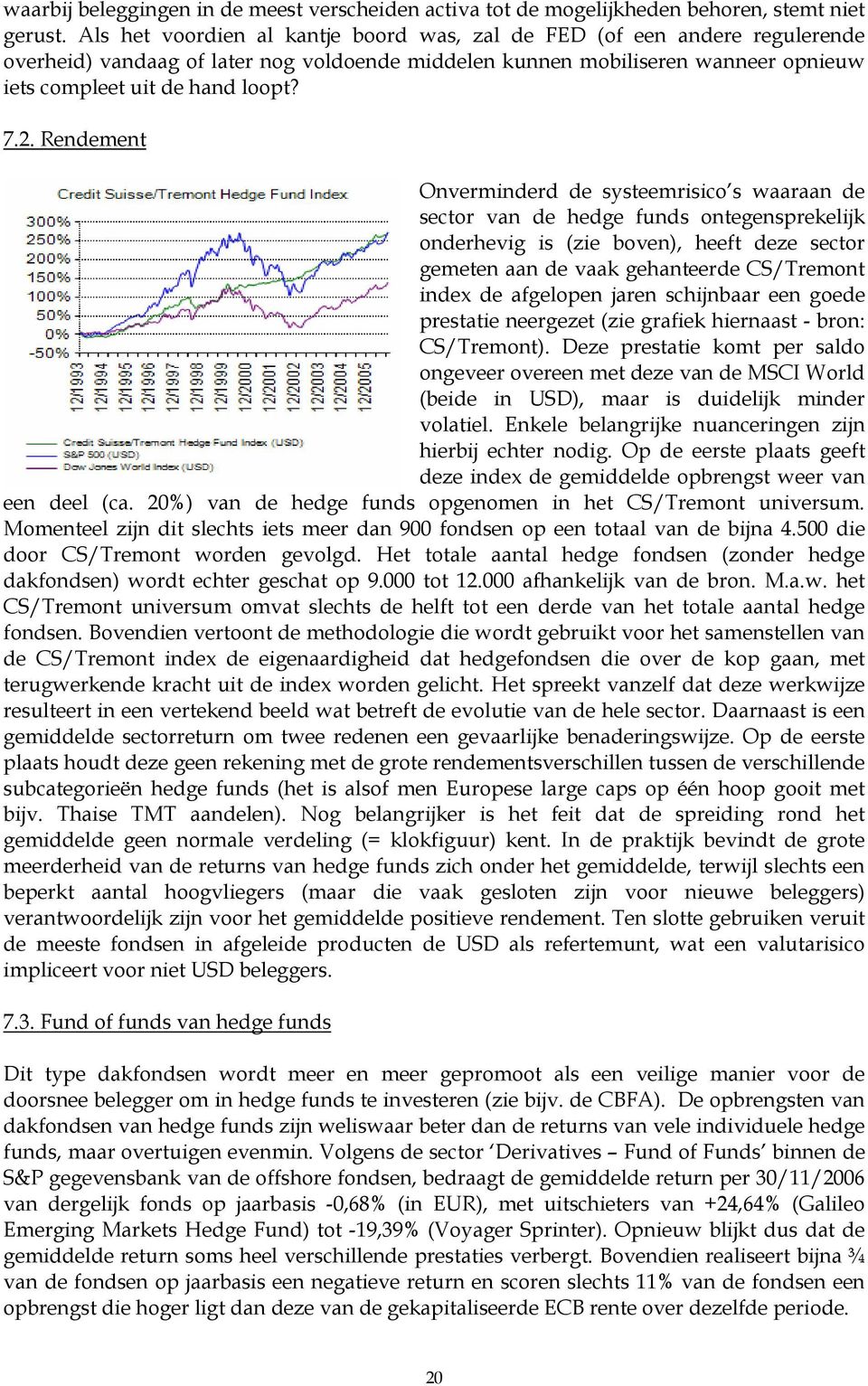 Rendement Onverminderd de systeemrisico s waaraan de sector van de hedge funds ontegensprekelijk onderhevig is (zie boven), heeft deze sector gemeten aan de vaak gehanteerde CS/Tremont index de