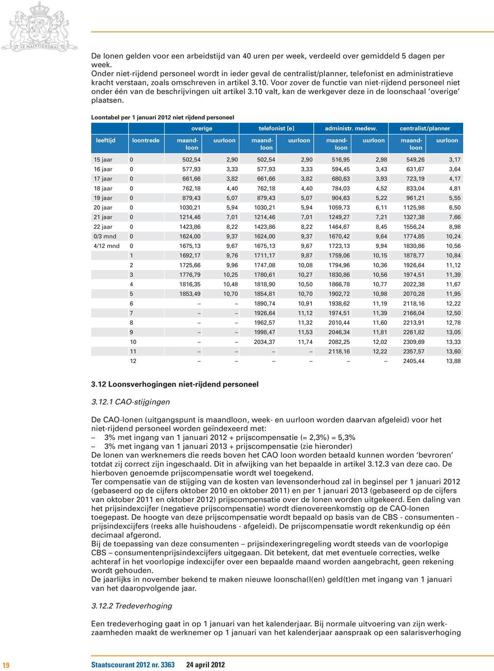 Voor zover de functie van niet-rijdend personeel niet onder één van de beschrijvingen uit artikel 3.10 valt, kan de werkgever deze in de loonschaal overige plaatsen.