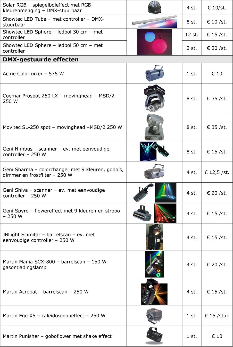 Movitec SL-250 spot movinghead MSD/2 250 W 8 st. 35 /st. Geni Nimbus scanner ev. met eenvoudige controller 250 W 8 st. 15 /st.