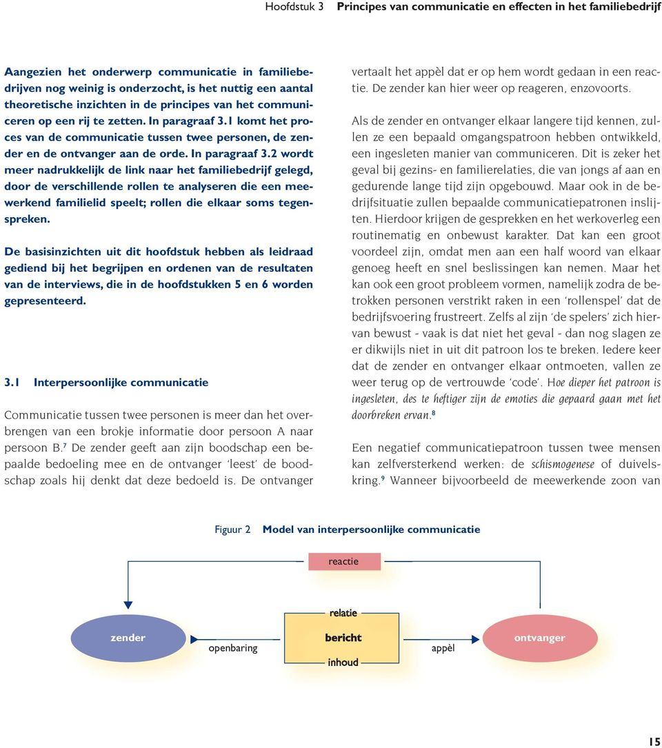 1 komt het proces van de communicatie tussen twee personen, de zender en de ontvanger aan de orde. In paragraaf 3.