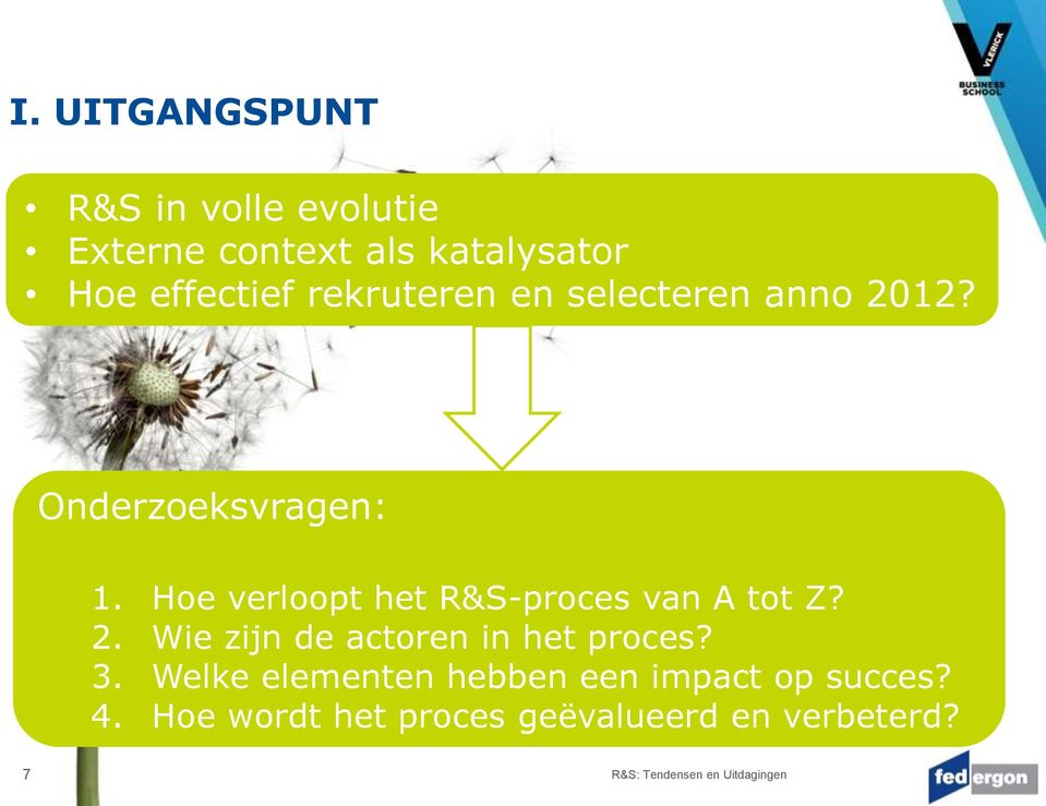 Hoe verloopt het R&S-proces van A tot Z? 2. Wie zijn de actoren in het proces? 3.