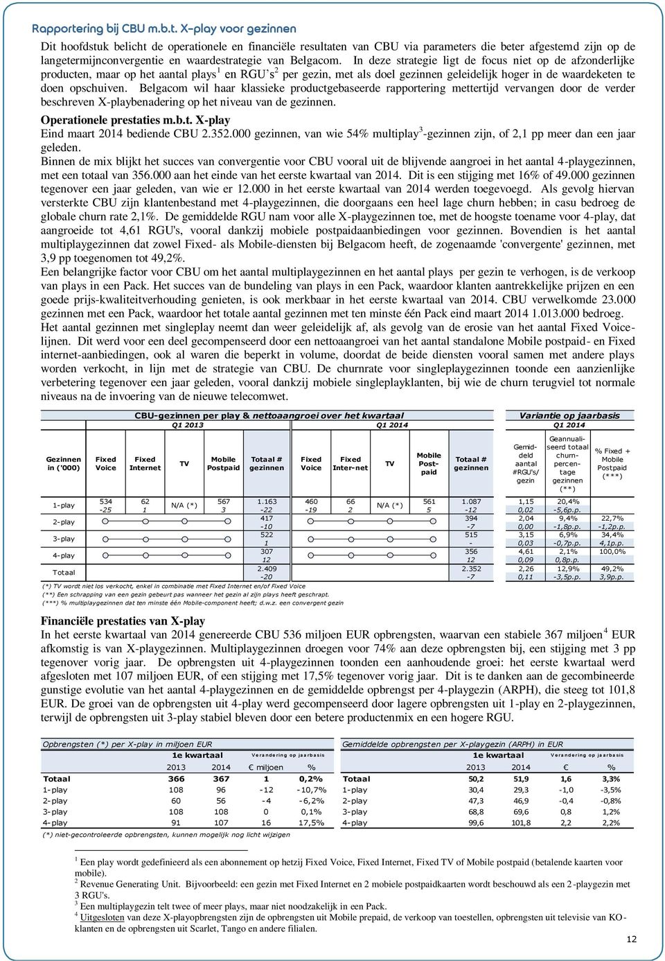 X-play voor gezinnen Dit hoofdstuk belicht de operationele en financiële resultaten van CBU via parameters die beter afgestemd zijn op de langetermijnconvergentie en waardestrategie van Belgacom.