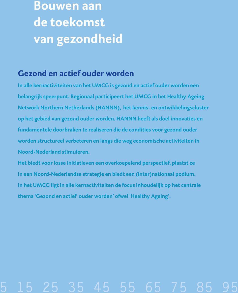 HANNN heeft als doel innovaties en fundamentele doorbraken te realiseren die de condities voor gezond ouder worden structureel verbeteren en langs die weg economische activiteiten in Noord-Nederland