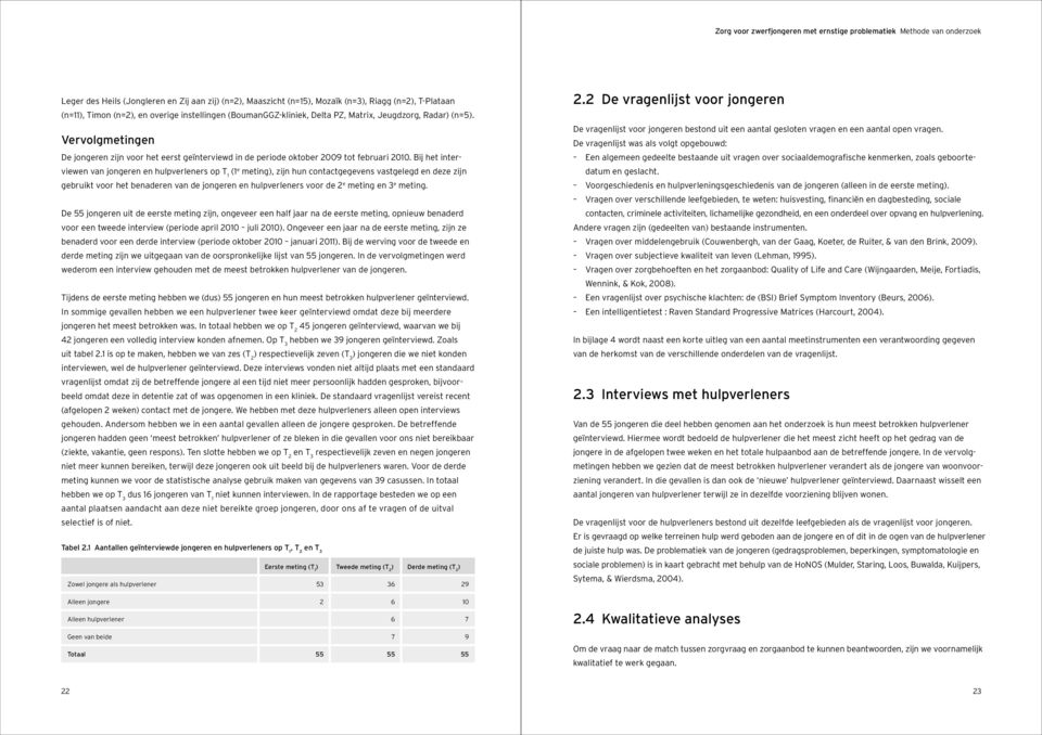 Bij het interviewen van en hulpverleners op T 1 (1 e meting), zijn hun contactgegevens vastgelegd en deze zijn gebruikt voor het benaderen van de en hulpverleners voor de 2 e meting en 3 e meting.