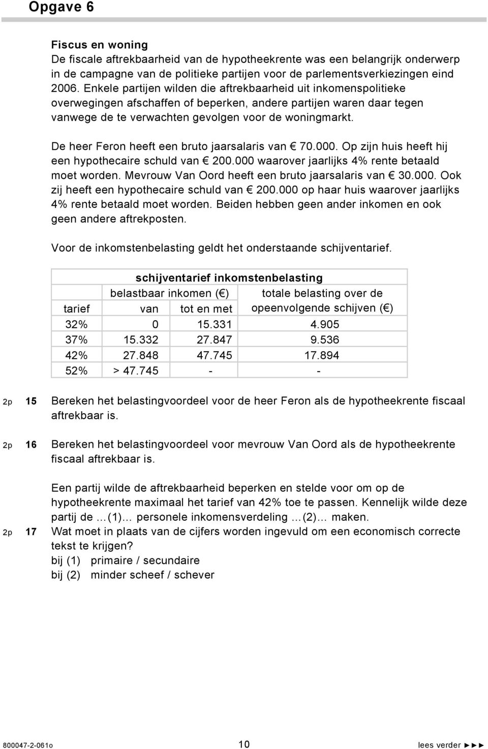 De heer Feron heeft een bruto jaarsalaris van 70.000. Op zijn huis heeft hij een hypothecaire schuld van 200.000 waarover jaarlijks 4% rente betaald moet worden.