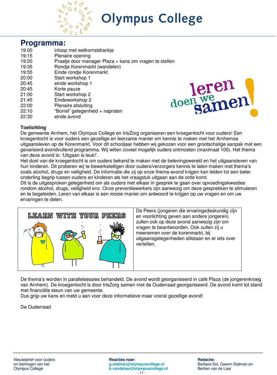 gemeente Arnhem, het Olympus College en IrisZorg organiseren een kroegentocht voor ouders!