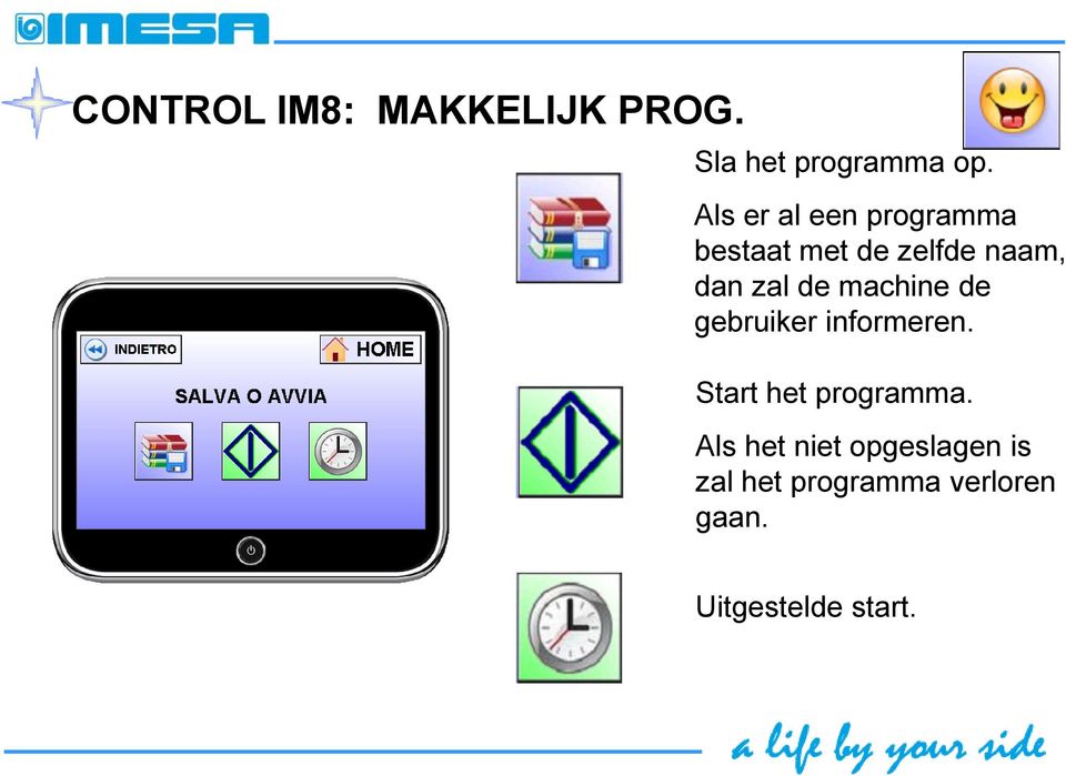 de machine de gebruiker informeren. Start het programma.