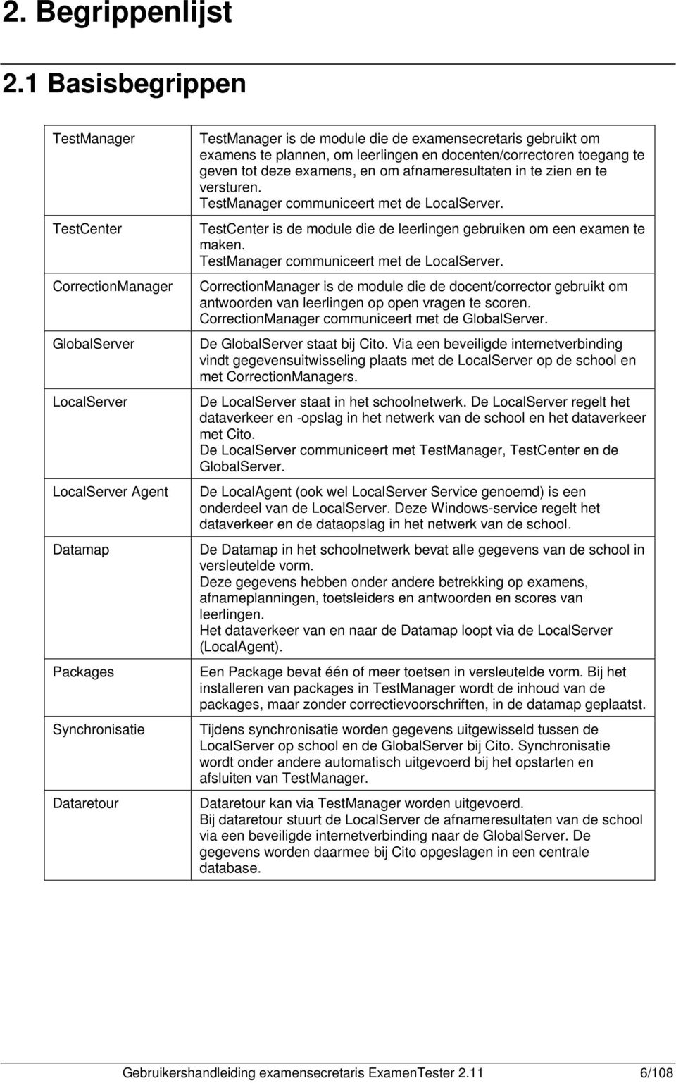 gebruikt om eamens te plannen, om leerlingen en docenten/correctoren toegang te geven tot deze eamens, en om afnameresultaten in te zien en te versturen. TestManager communiceert met de LocalServer.