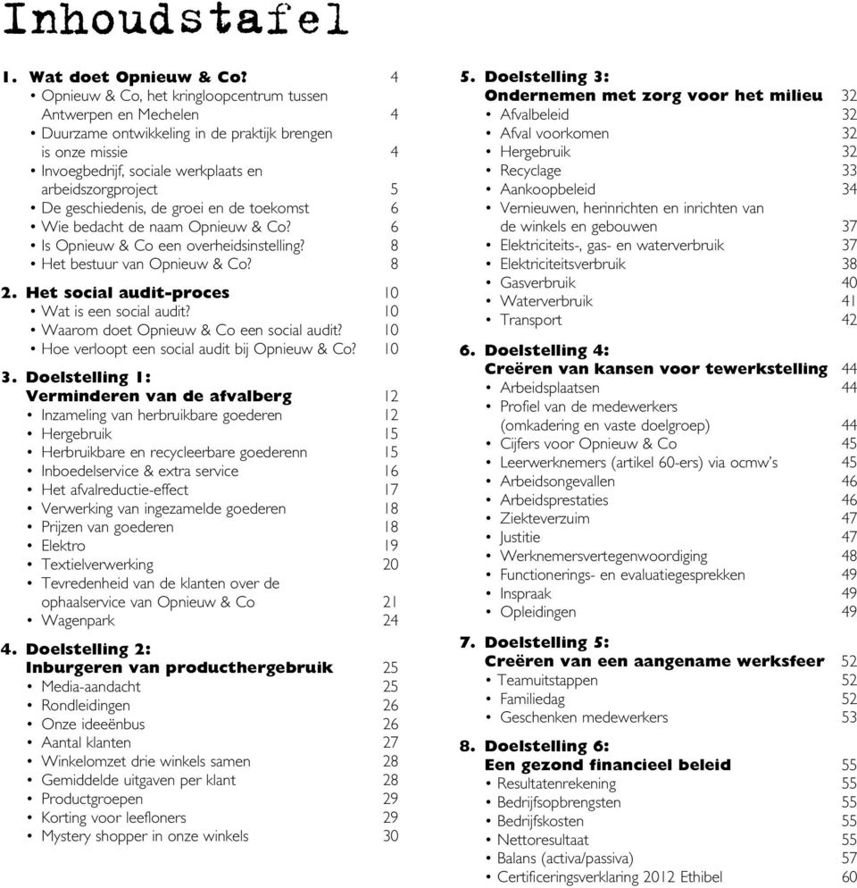 geschiedenis, de groei en de toekomst 6 Wie bedacht de naam Opnieuw & Co? 6 Is Opnieuw & Co een overheidsinstelling? 8 Het bestuur van Opnieuw & Co? 8 2.