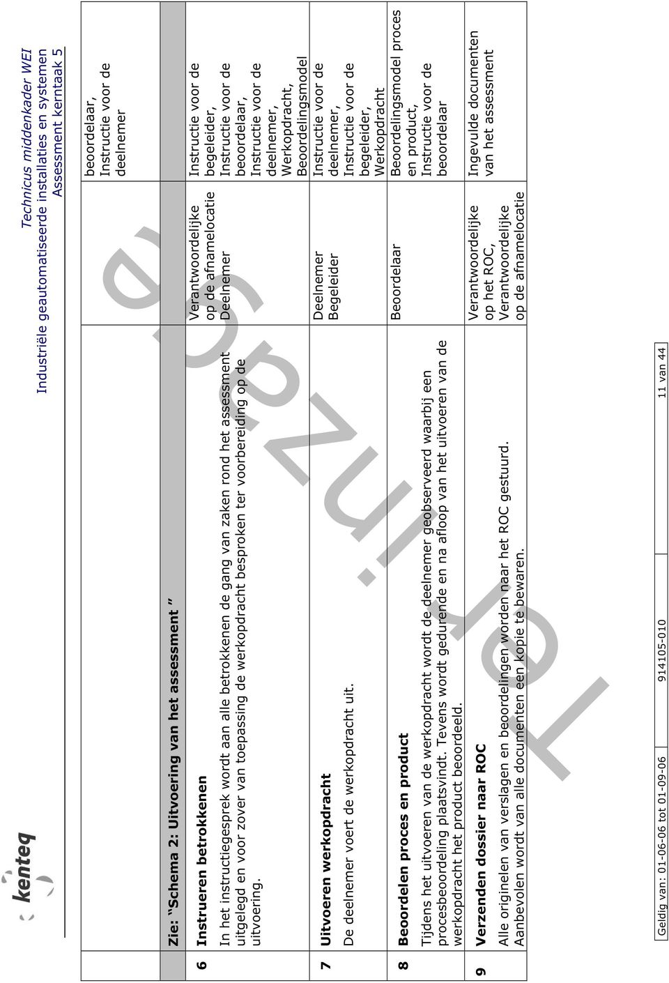 8 Beoordelen proces en product Tijdens het uitvoeren van de werkopdracht wordt de deelnemer geobserveerd waarbij een procesbeoordeling plaatsvindt.