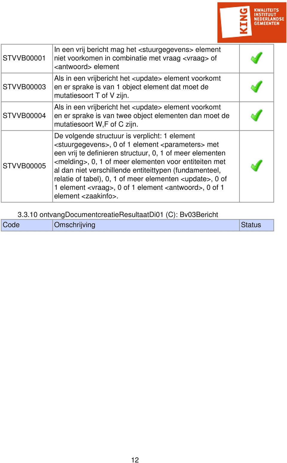 Als in een vrijbericht het <update> element voorkomt en er sprake is van twee object elementen dan moet de mutatiesoort W,F of C zijn.