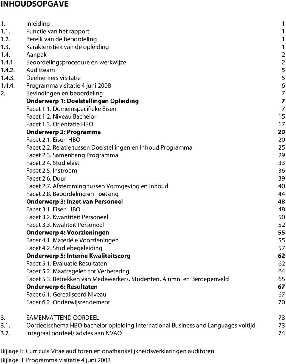 3. Oriëntatie HBO 17 Onderwerp 2: Programma 20 Facet 2.1. Eisen HBO 20 Facet 2.2. Relatie tussen Doelstellingen en Inhoud Programma Facet 2.3. Samenhang Programma 25 29 Facet 2.4.