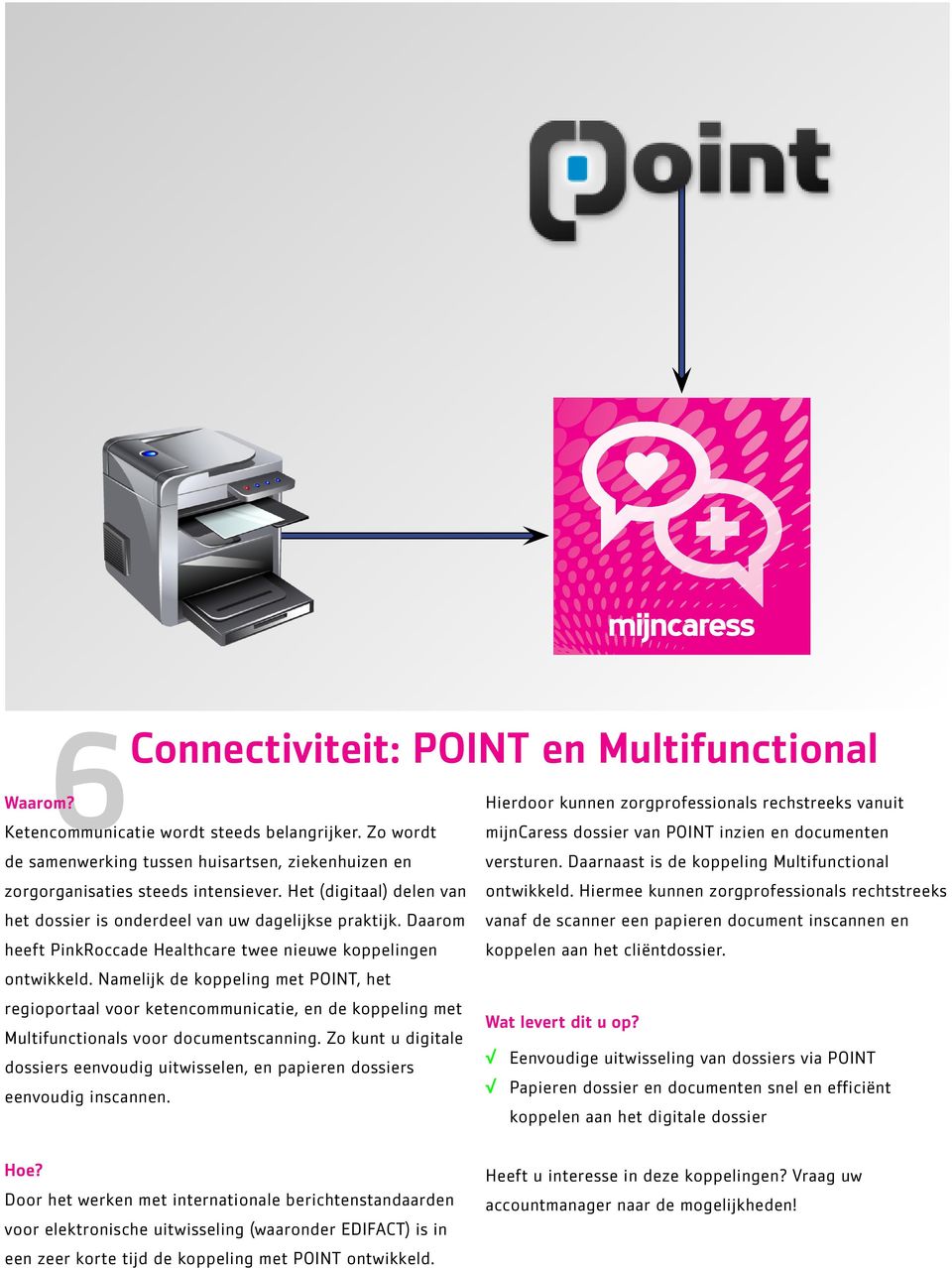 Namelijk de koppeling met POINT, het regioportaal voor ketencommunicatie, en de koppeling met Multifunctionals voor documentscanning.