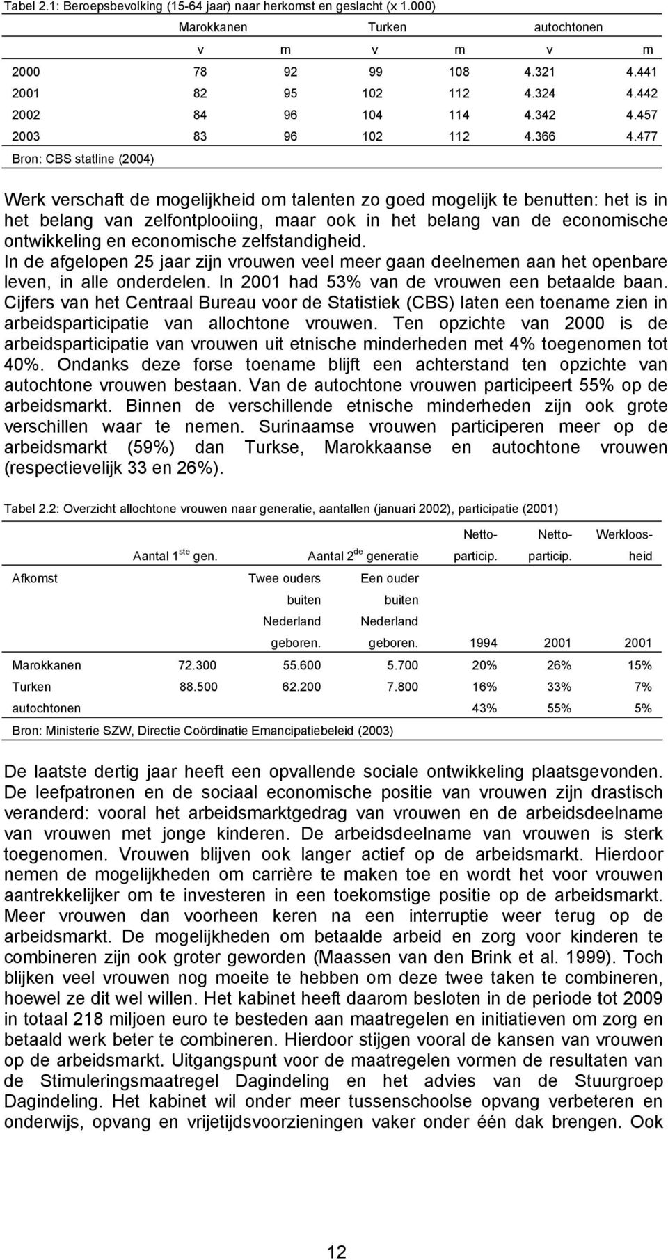 477 Bron: CBS statline (2004) Werk verschaft de mogelijkheid om talenten zo goed mogelijk te benutten: het is in het belang van zelfontplooiing, maar ook in het belang van de economische ontwikkeling