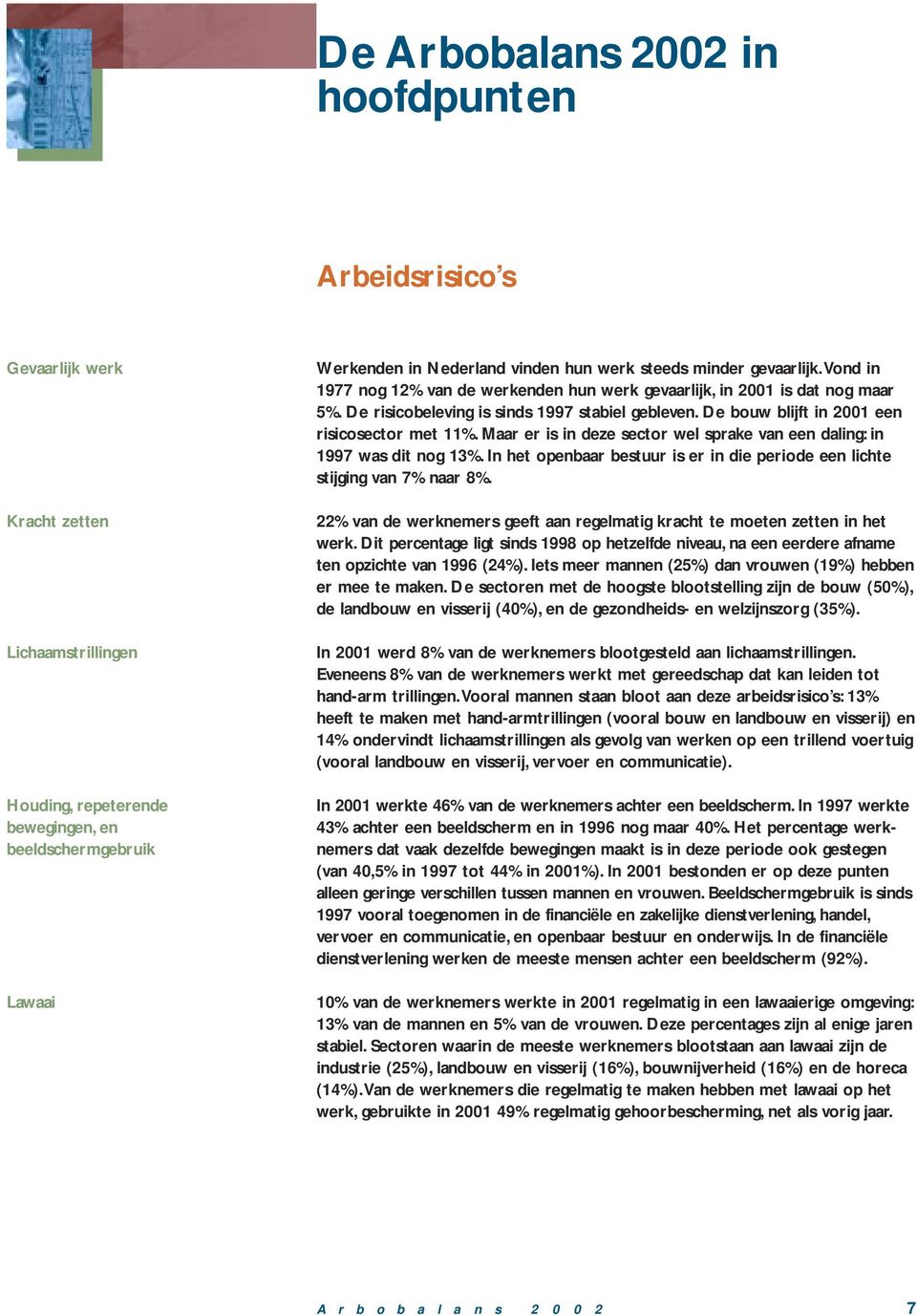 De bouw blijft in 2001 een risicosector met 11%. Maar er is in deze sector wel sprake van een daling: in 1997 was dit nog 13%.