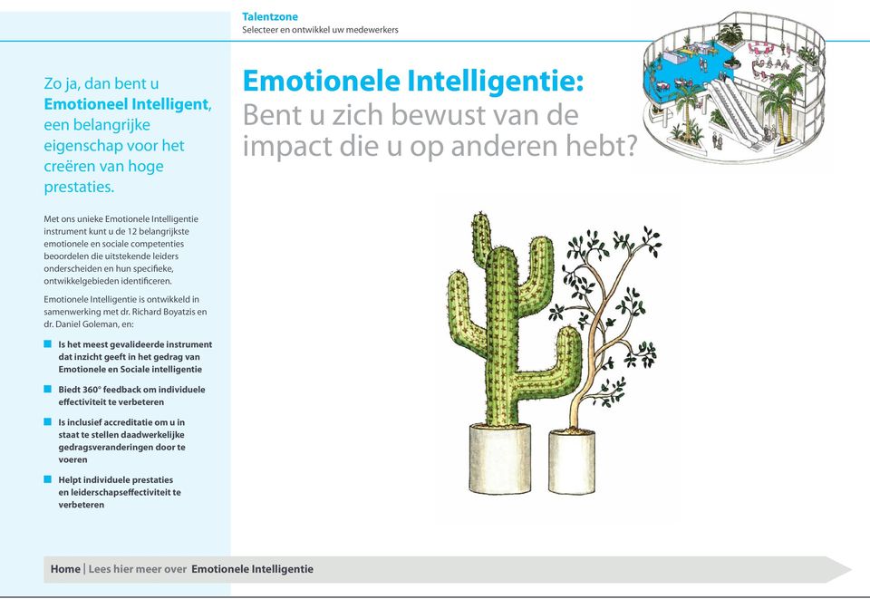 Met ons unieke Emotionele Intelligentie instrument kunt u de 12 belangrijkste emotionele en sociale competenties beoordelen die uitstekende leiders onderscheiden en hun specifieke, ontwikkelgebieden