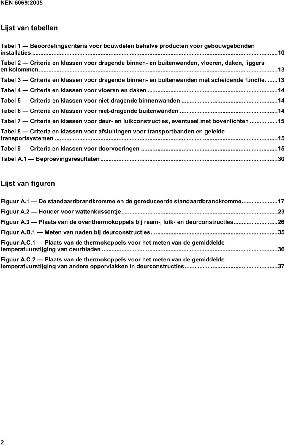 ..13 Tabel 4 Criteria en klassen voor vloeren en daken...14 Tabel 5 Criteria en klassen voor niet-dragende binnenwanden...14 Tabel 6 Criteria en klassen voor niet-dragende buitenwanden.