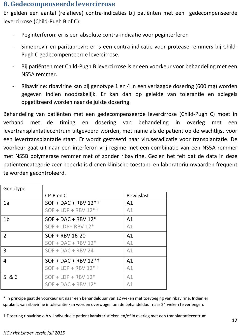 - Bij patiënten met Child-Pugh B levercirrose is er een voorkeur voor behandeling met een NS5A remmer.