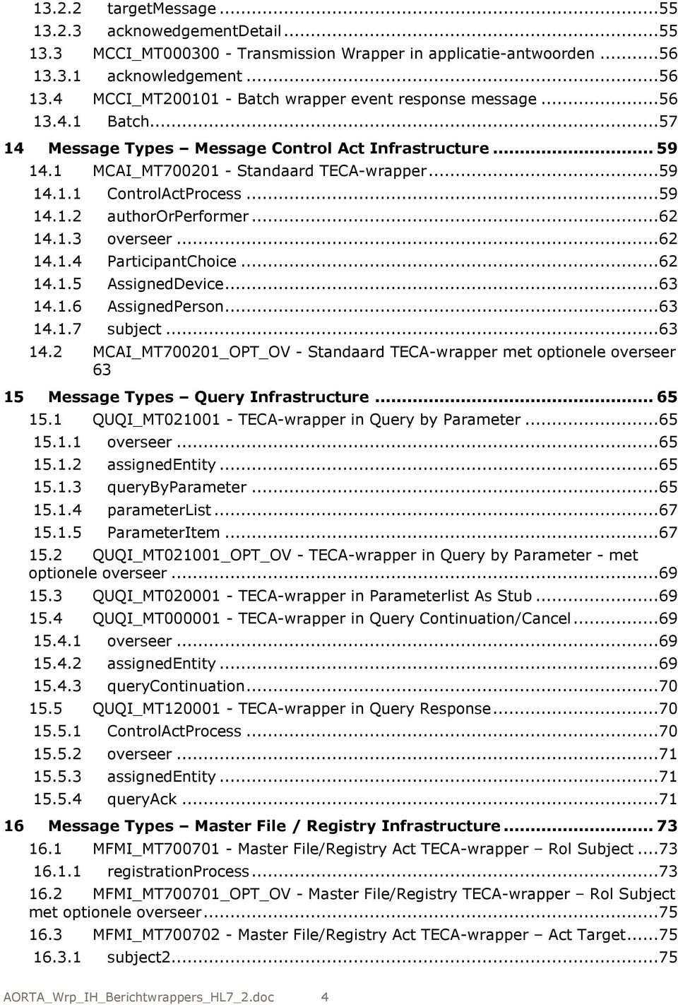 ..62 14.1.4 ParticipantChoice...62 14.1.5 AssignedDevice...63 14.1.6 AssignedPerson...63 14.1.7 subject...63 14.2 MCAI_MT700201_OPT_OV - Standaard TECA-wrapper met optionele overseer 63 15 Message Types Query Infrastructure.