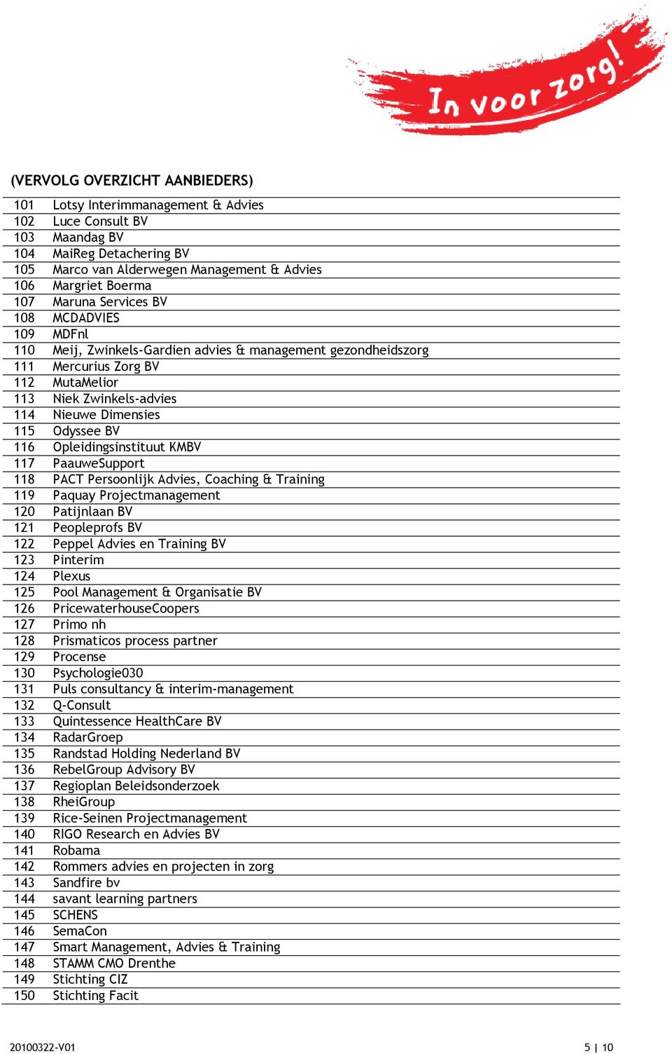 Odyssee BV 116 Opleidingsinstituut KMBV 117 PaauweSupport 118 PACT Persoonlijk Advies, Coaching & Training 119 Paquay Projectmanagement 120 Patijnlaan BV 121 Peopleprofs BV 122 Peppel Advies en