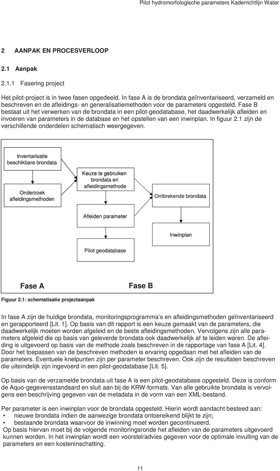 Fase B bestaat uit het verwerken van de brondata in een pilot-geodatabase, het daadwerkelijk afleiden en invoeren van parameters in de database en het opstellen van een inwinplan. In figuur 2.