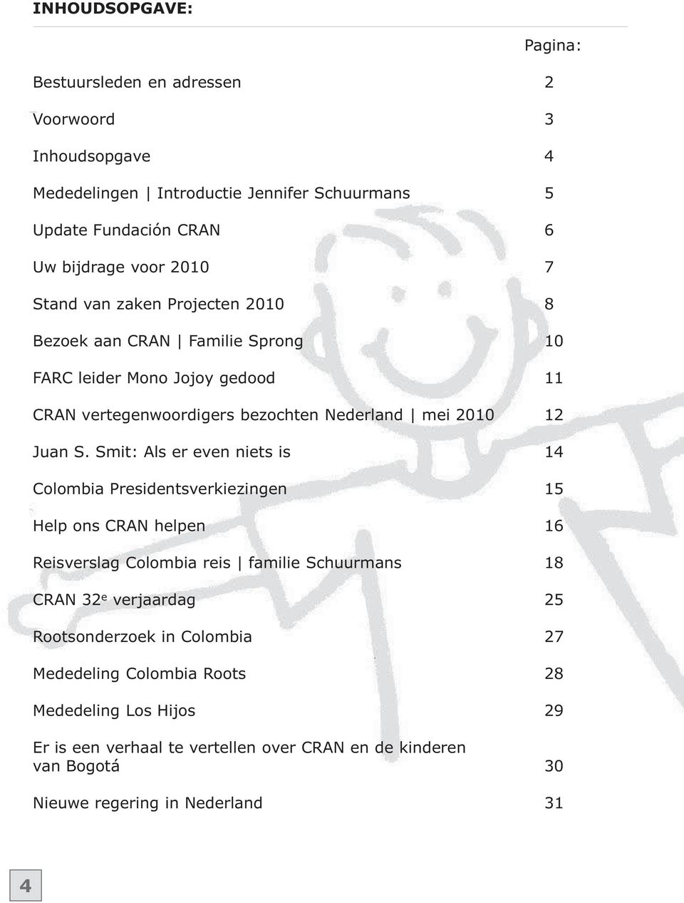 Smit: Als er even niets is 14 Colombia Presidentsverkiezingen 15 Help ons CRAN helpen 16 Reisverslag Colombia reis familie Schuurmans 18 CRAN 32 e verjaardag 25