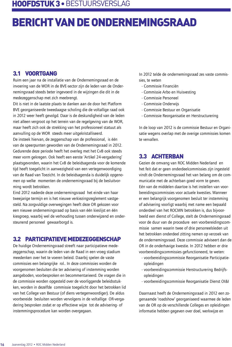 de medezeggenschap met zich meebrengt. Dit is niet in de laatste plaats te danken aan de door het Platform BVE georganiseerde tweedaagse scholing die de voltallige raad ook in 2012 weer heeft gevolgd.