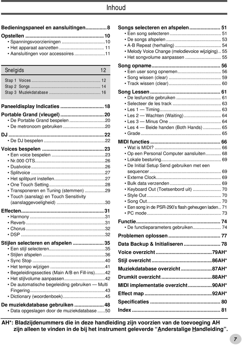 .. 23 Een voice bespelen...23 Nr.000 OTS...26 Dualvoice...26 Splitvoice...27 Het splitpunt instellen...27 One Touch Setting...28 Transponeren en Tuning (stemmen).