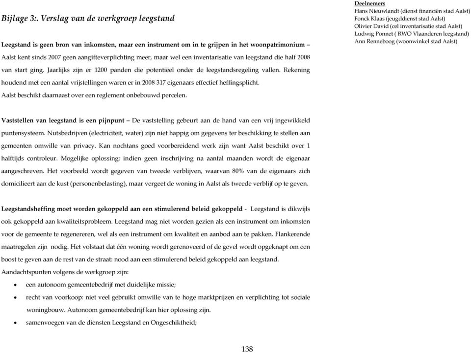 Klaas (jeugddienst stad Aalst) Olivier David (cel inventarisatie stad Aalst) Ludwig Ponnet ( RWO Vlaanderen leegstand) Ann Renneboog (woonwinkel stad Aalst) Aalst kent sinds 2007 geen