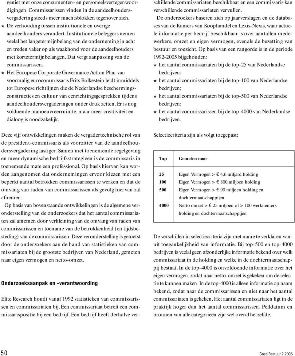 Institutionele beleggers nemen veelal het langetermijnbelang van de onderneming in acht en treden vaker op als waakhond voor de aandeelhouders met kortetermijnbelangen.