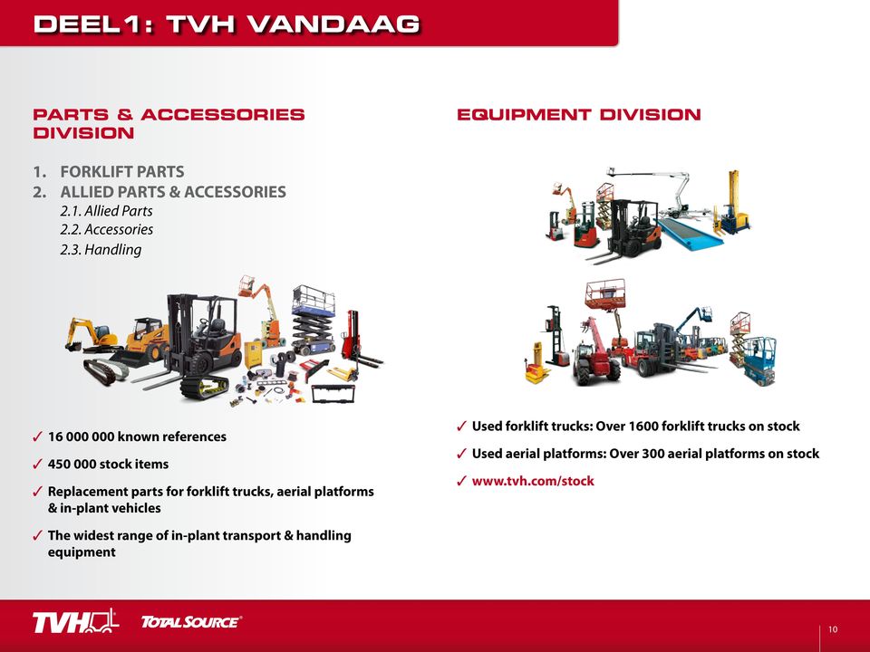 Handling 16 000 000 known references 450 000 stock items Replacement parts for forklift trucks, aerial platforms &