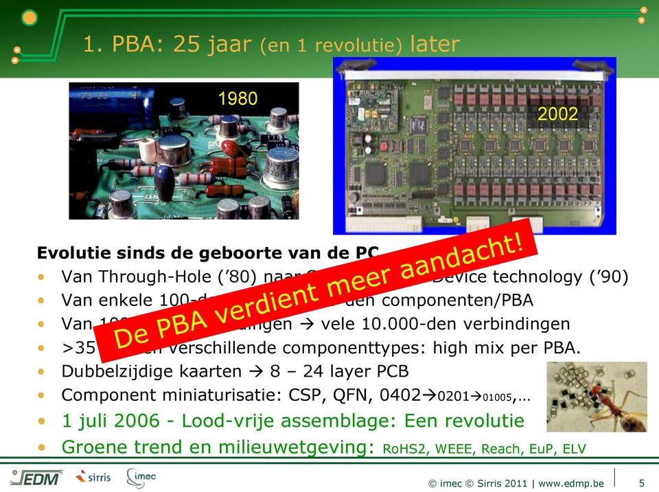 000-den verbindingen >35 miljoen verschillende componenttypes: high mix per PBA.