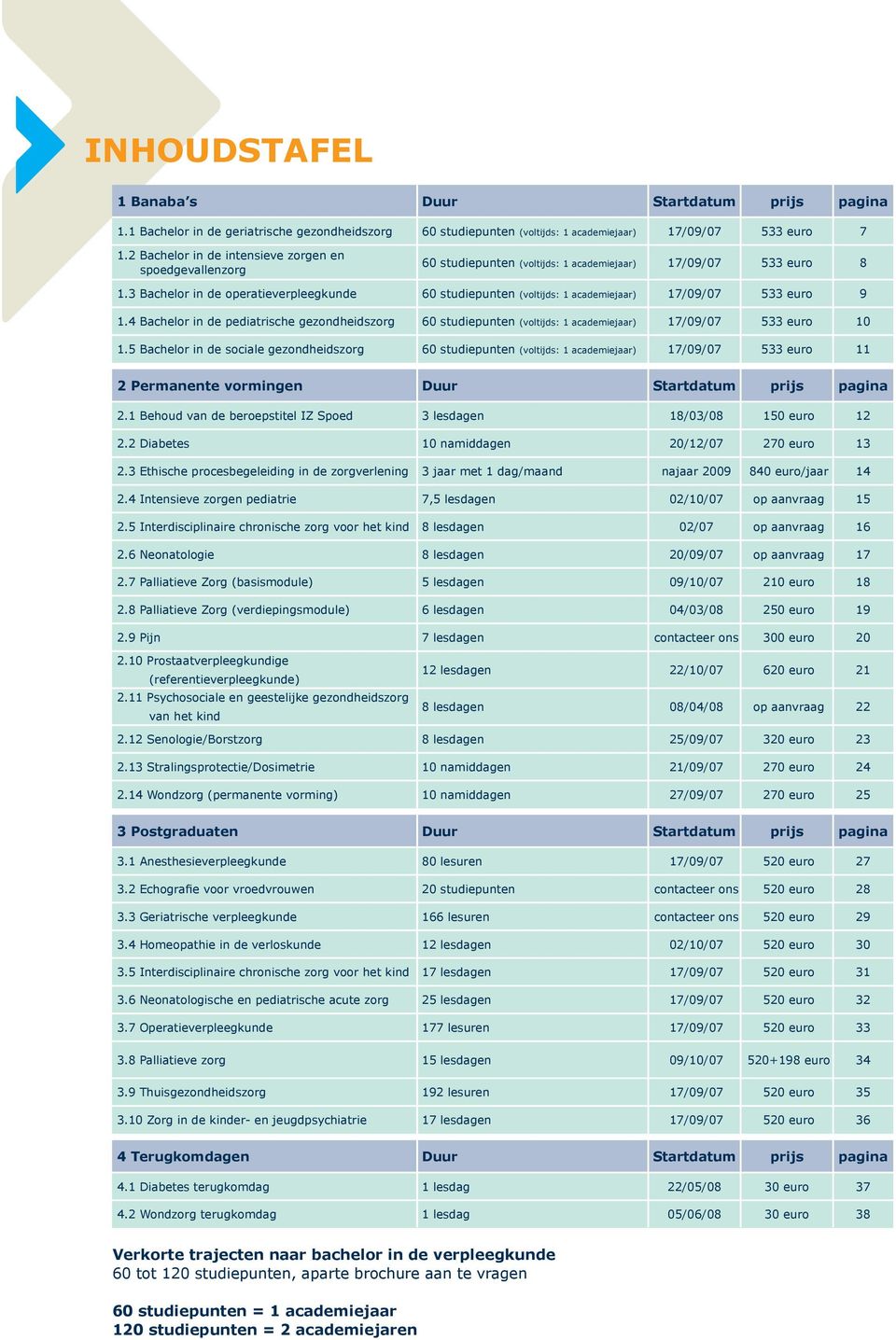 3 Bachelor in de operatieverpleegkunde 60 studiepunten (voltijds: 1 academiejaar) 17/09/07 533 euro 9 1.