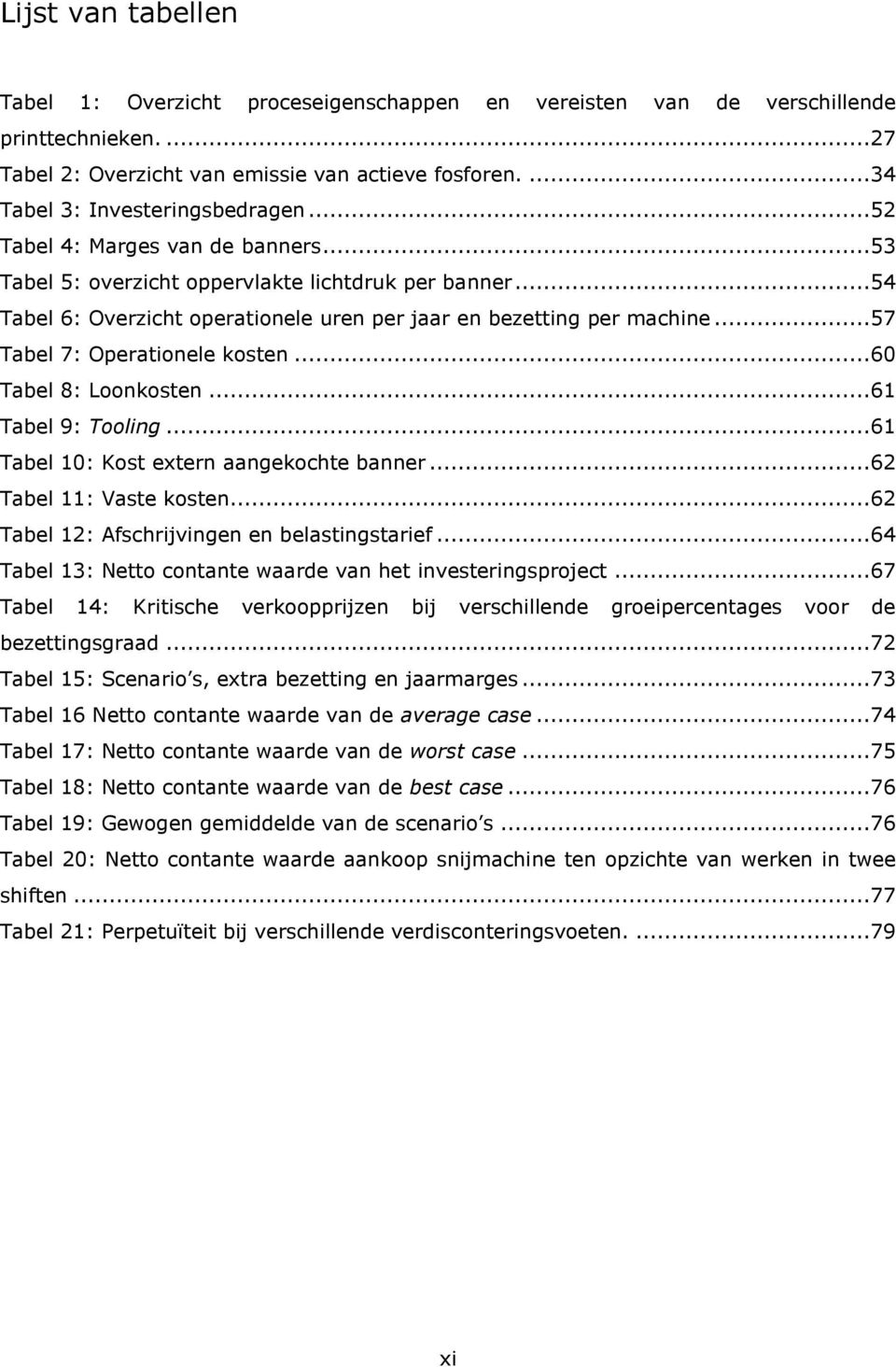 ..57 Tabel 7: Operationele kosten...60 Tabel 8: Loonkosten...61 Tabel 9: Tooling...61 Tabel 10: Kost extern aangekochte banner...62 Tabel 11: Vaste kosten.