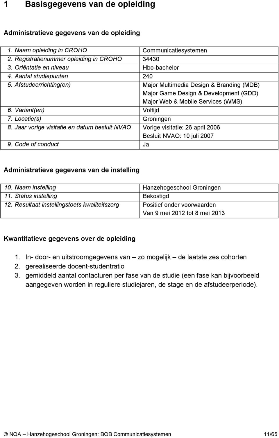 Afstudeerrichting(en) Major Multimedia Design & Branding (MDB) Major Game Design & Development (GDD) Major Web & Mobile Services (WMS) 6. Variant(en) Voltijd 7. Locatie(s) Groningen 8.