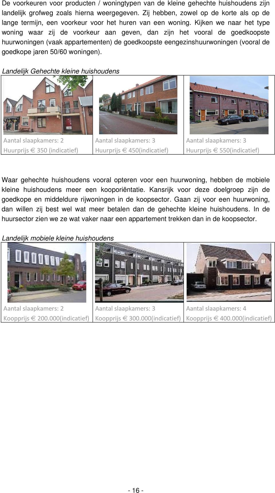 Kijken we naar het type woning waar zij de voorkeur aan geven, dan zijn het vooral de goedkoopste huurwoningen (vaak appartementen) de goedkoopste eengezinshuurwoningen (vooral de goedkope jaren