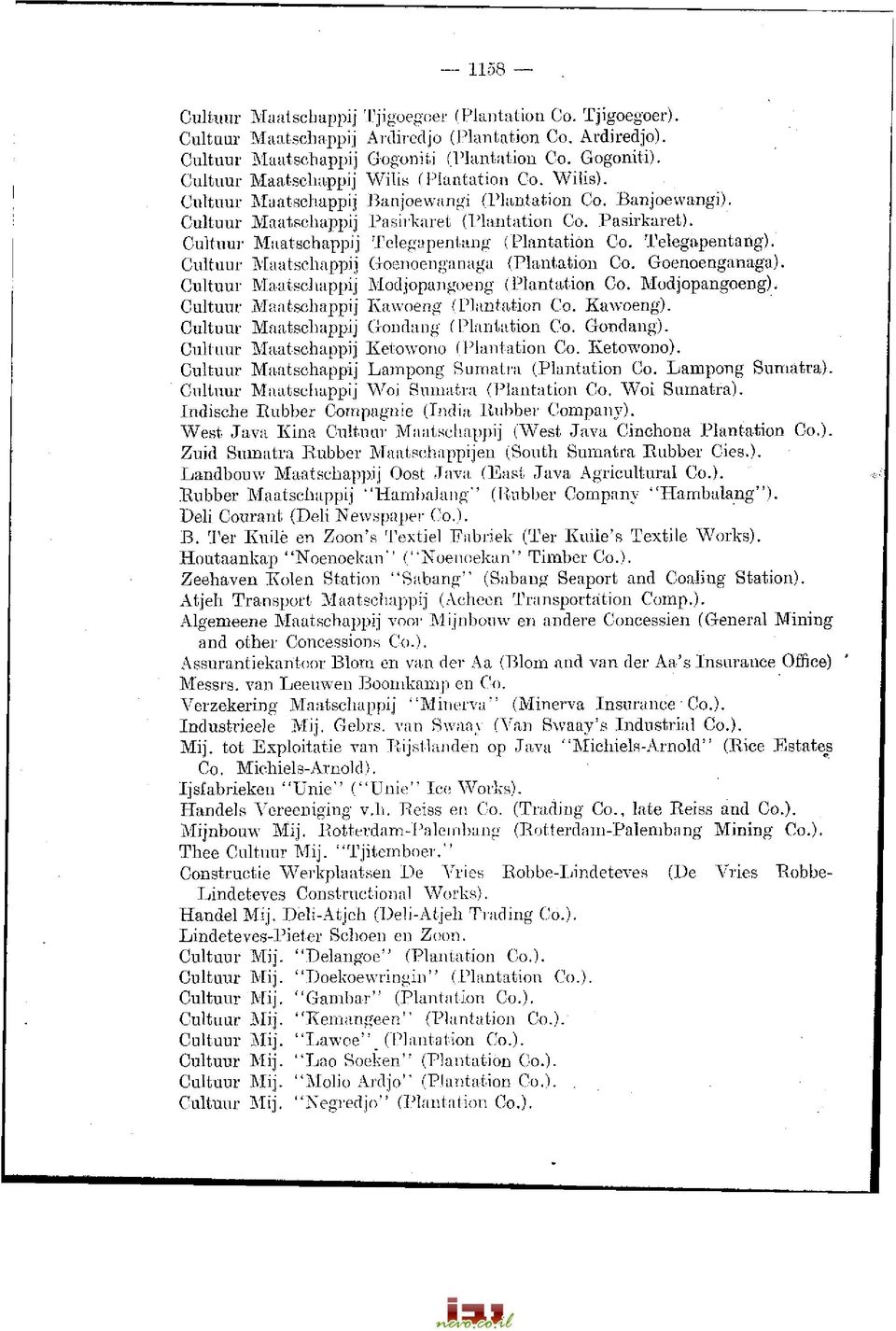 Cultuur Maatschappij Telegapentang (Plantation Co. Telegapentang). Cultuur Maatschappij Goenoenganaga (Plantation Co. Goenoenganaga). Cultuur Maatschappij Modjopangoeng (Plantation Co. Modjopangoeng).