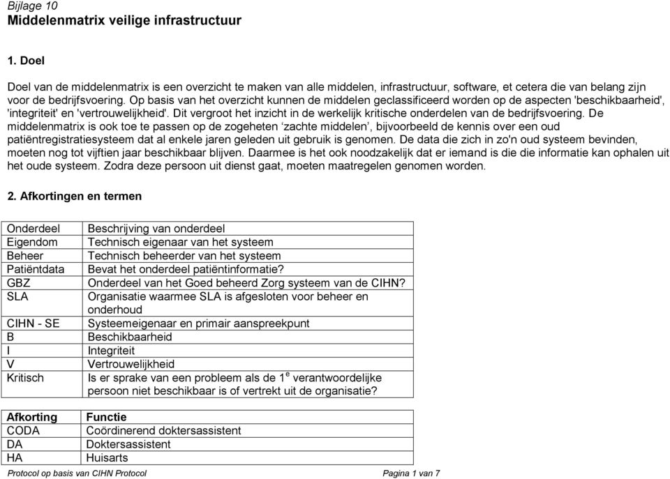 Op basis van het overzicht kunnen de middelen geclassificeerd worden op de aspecten 'beschikbaarheid', 'integriteit' en 'vertrouwelijkheid'.