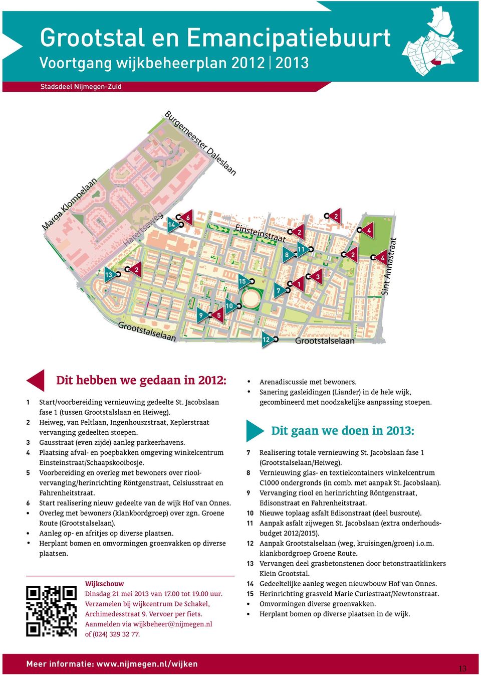 Jacobslaan fase 1 (tussen Grootstalslaan en Heiweg). Heiweg, van Peltlaan, Ingenhouszstraat, Keplerstraat vervanging gedeelten stoepen. Gausstraat (even zijde) aanleg parkeerhavens.