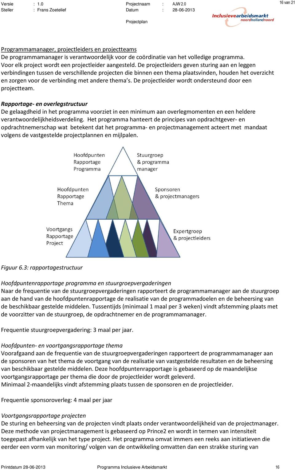 De projectleider wordt ondersteund door een projectteam.